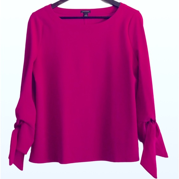 Ann Taylor Tops - Ann Taylor Fuchsia Tie Sleeve Top - medium